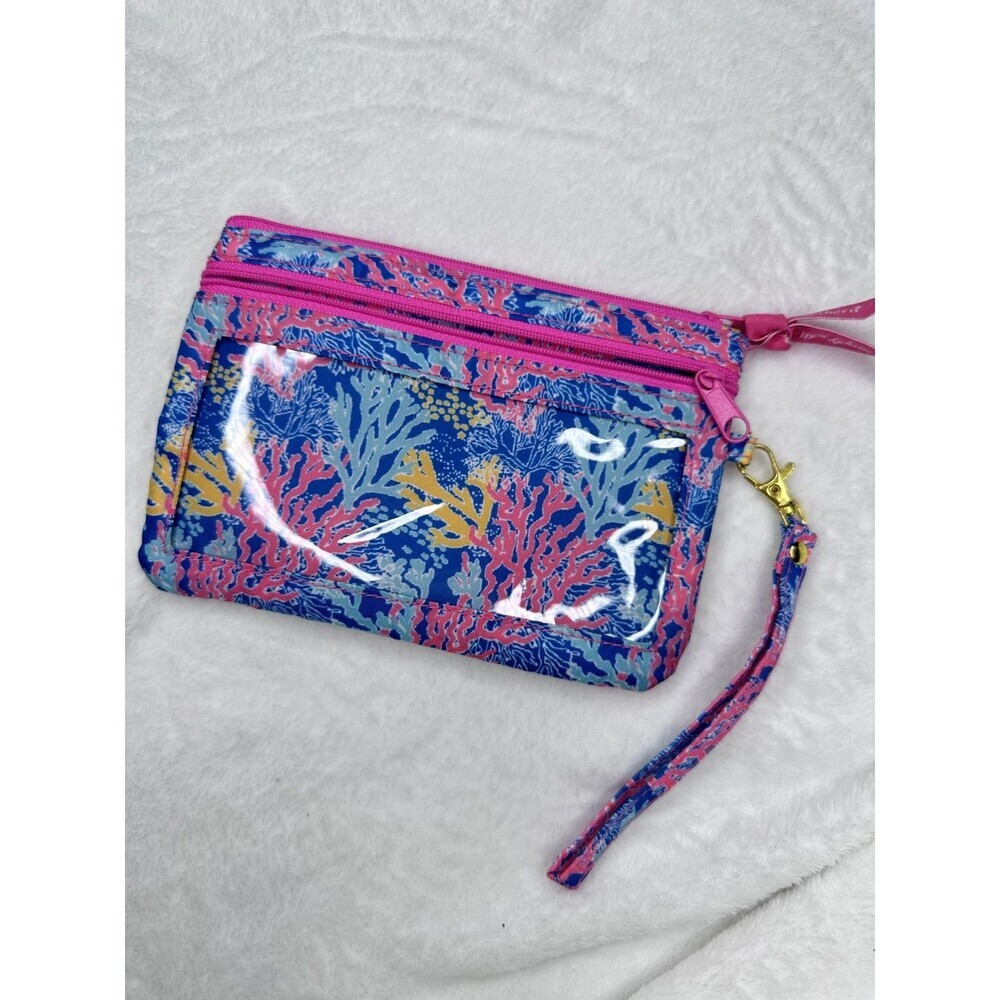 Simply Southern Wristlet Pouch Wallet Womens One Size Blue Pink Coral Reef Print